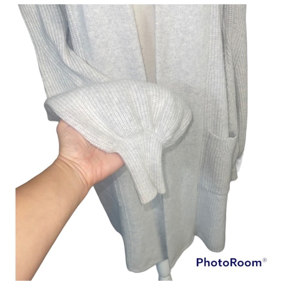 BCBGMaxazaria Grey Wool Long Ballon Sleeve Open Front Cardigan Sweater - Picture 7 of 7